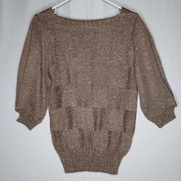 KnitMakers Vtg‎ Half Sleeve Sweater Small Square Neck Block Plaid Textured 60s - Picture 12 of 12